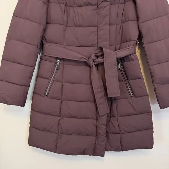 Tahari Puffer Coat Womens S Merlot Down Waterfowl Quilted Belted Winter Outdoor - Picture 5 of 8